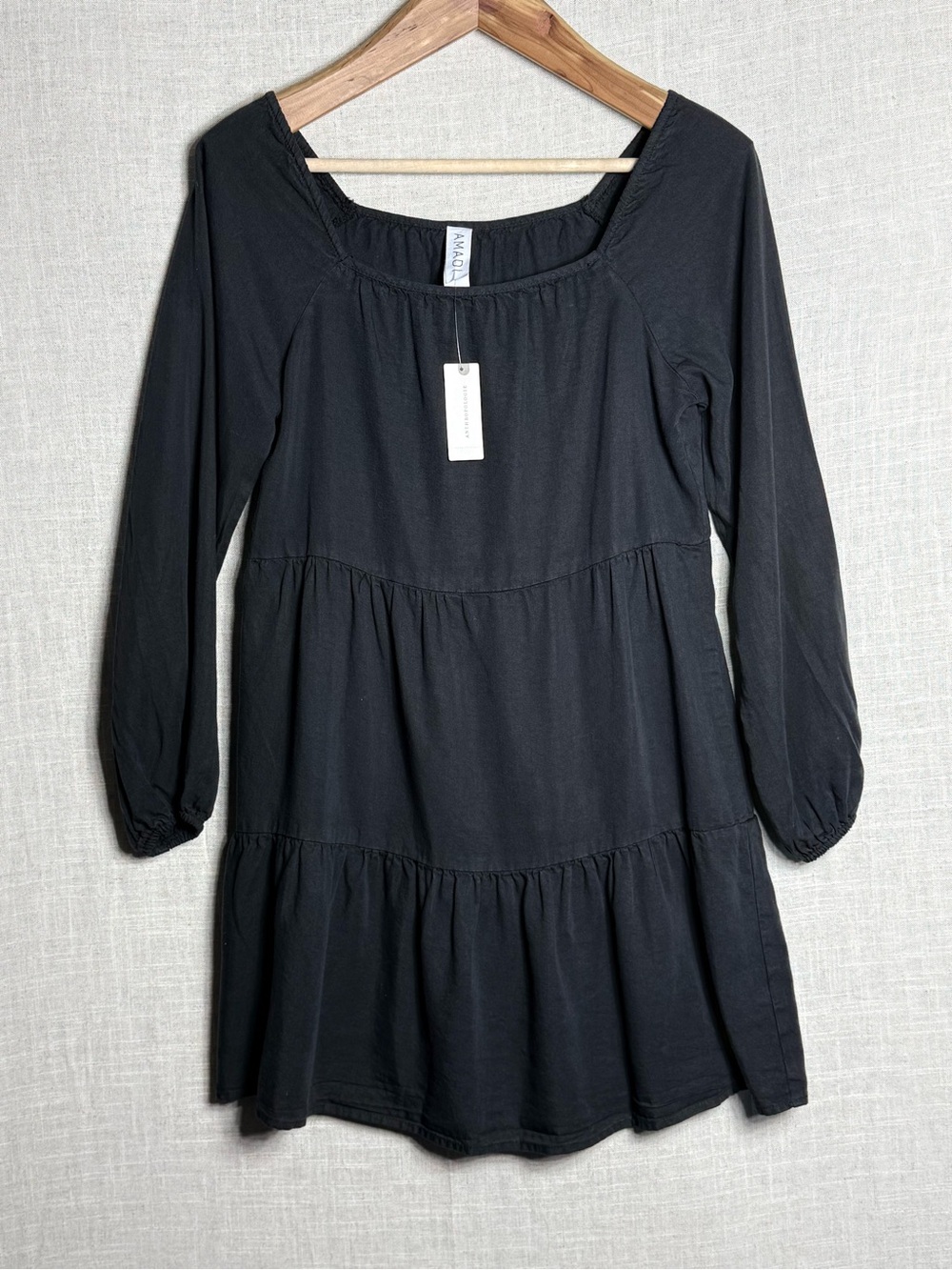 NWT Anthropologie Amadi Black Tiered Dress Long Sleeve CD-6925 Made in USA XS